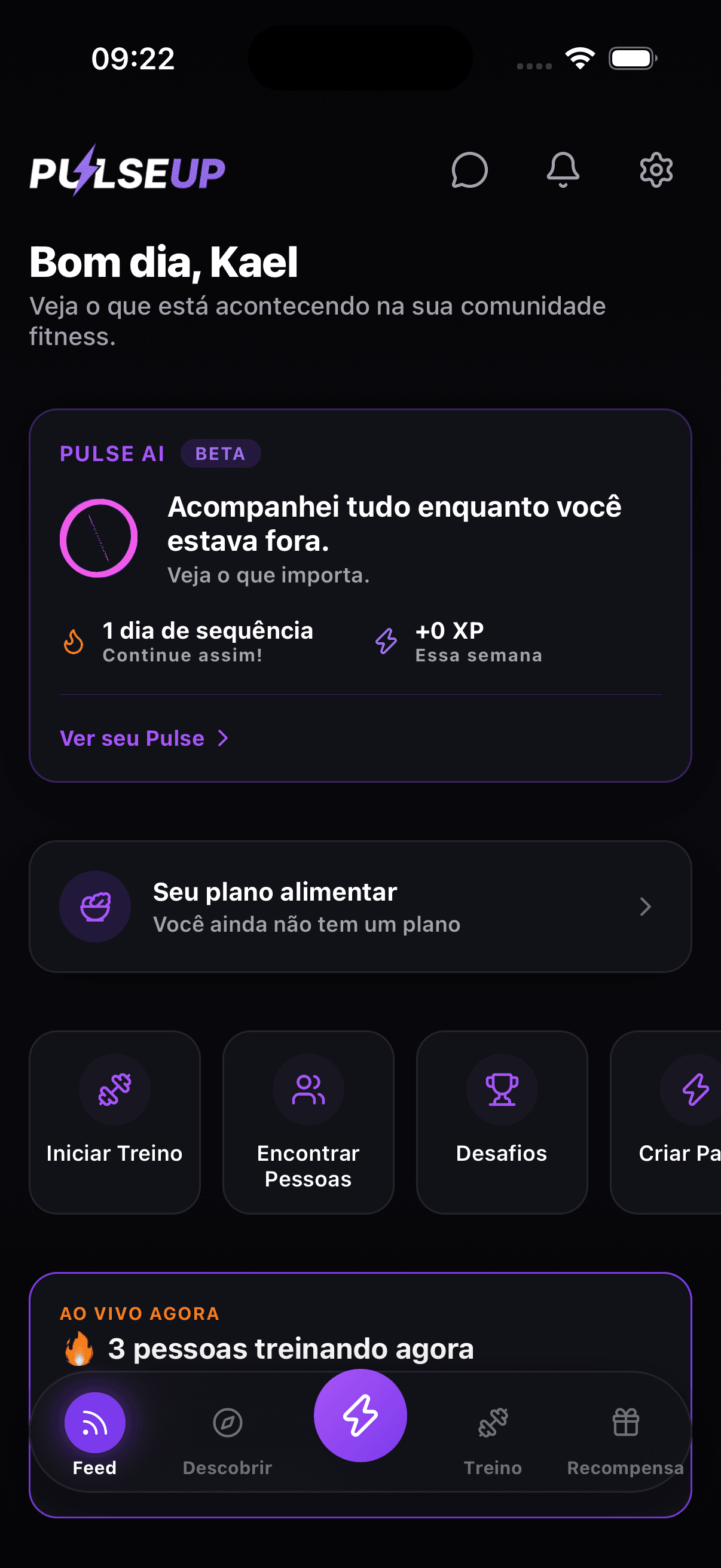 PulseUp home screen